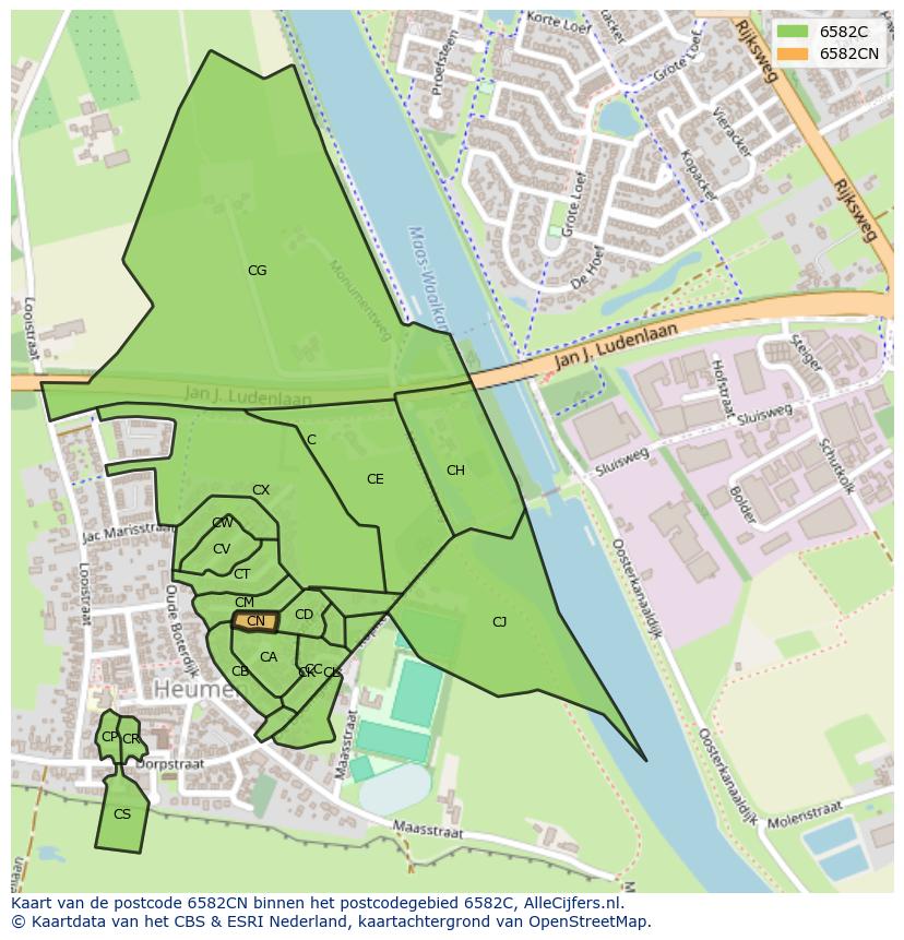 Afbeelding van het postcodegebied 6582 CN op de kaart.