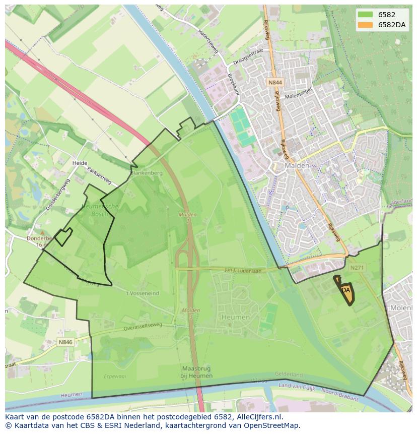 Afbeelding van het postcodegebied 6582 DA op de kaart.