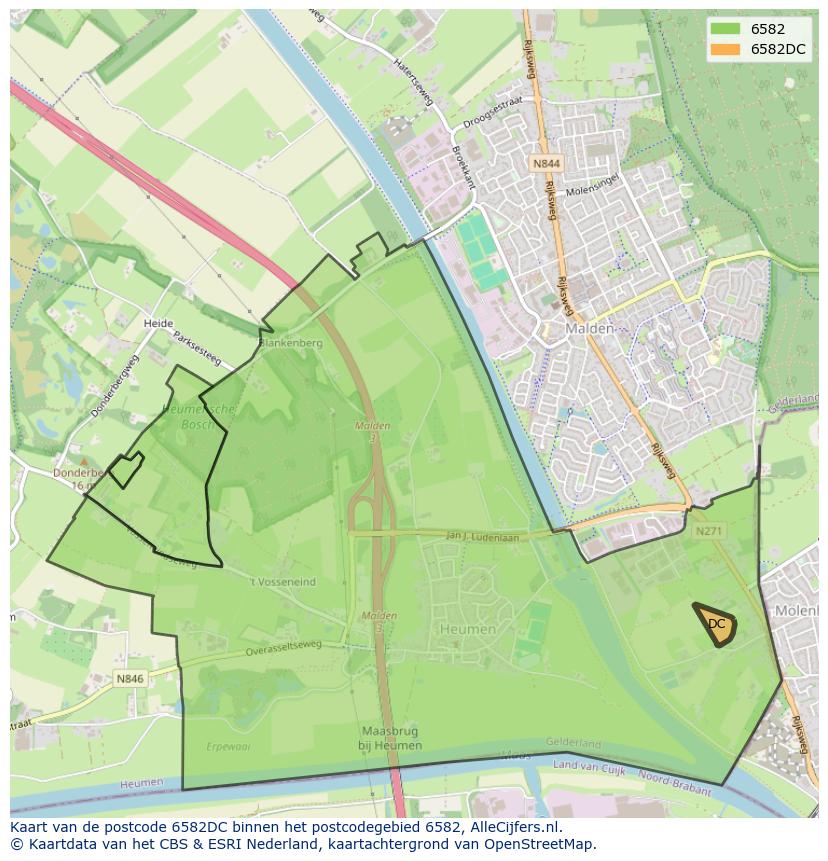 Afbeelding van het postcodegebied 6582 DC op de kaart.