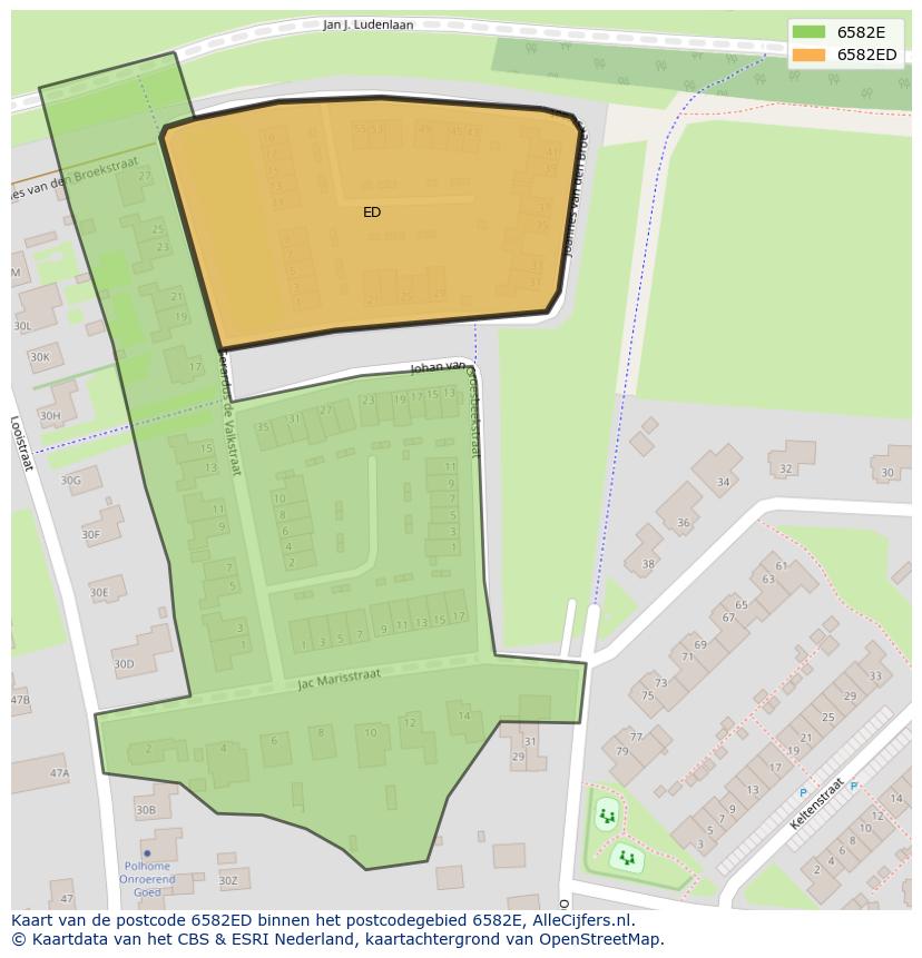 Afbeelding van het postcodegebied 6582 ED op de kaart.