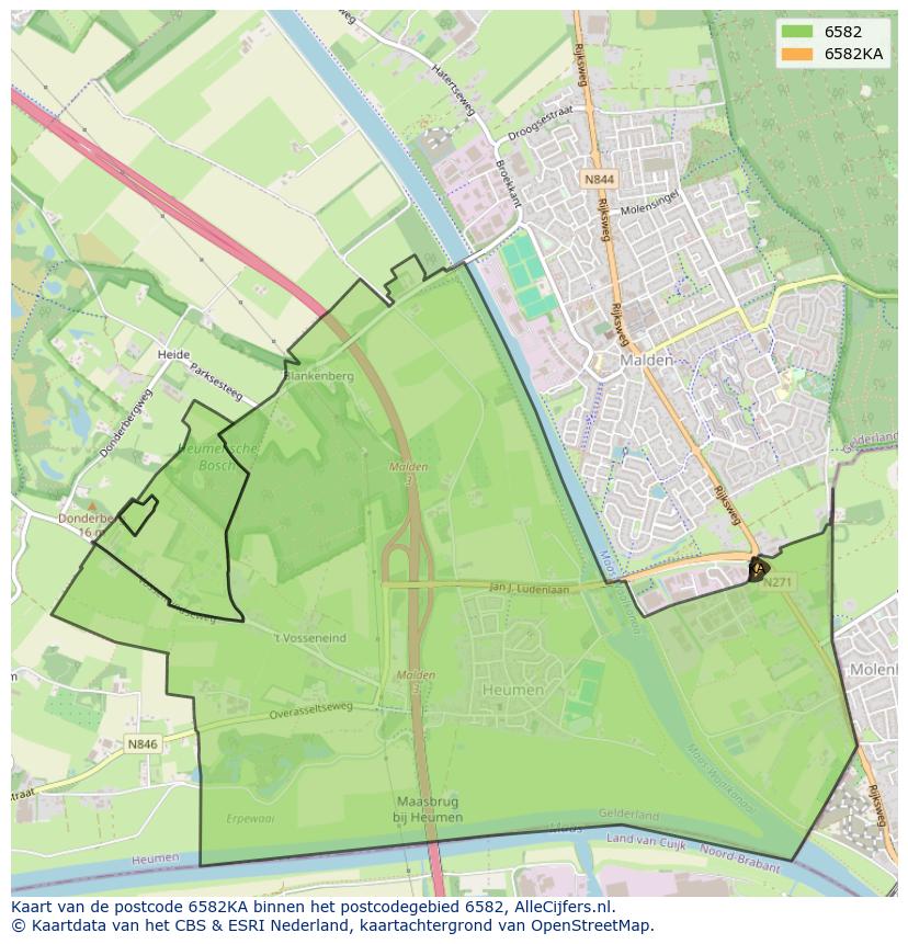Afbeelding van het postcodegebied 6582 KA op de kaart.
