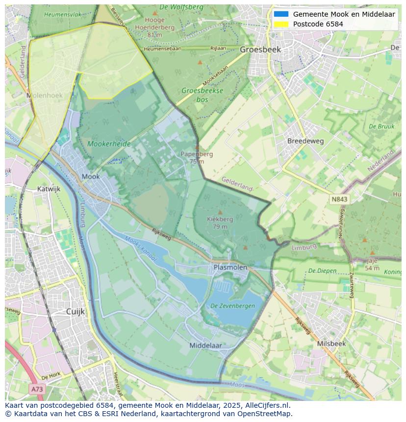 Afbeelding van het postcodegebied 6584 op de kaart.