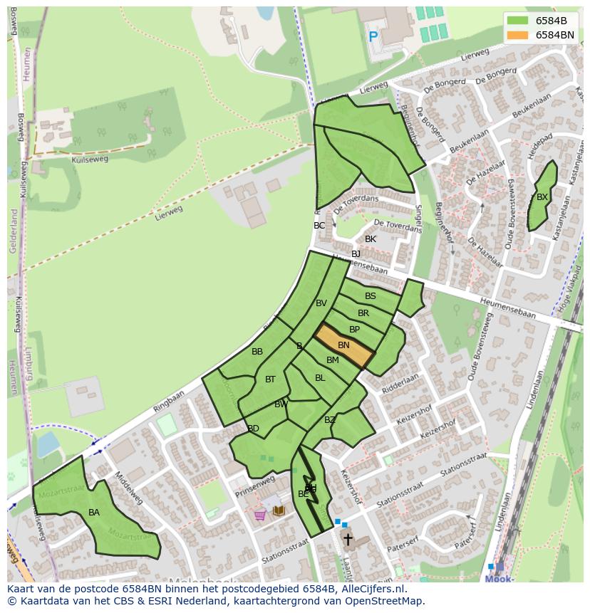 Afbeelding van het postcodegebied 6584 BN op de kaart.