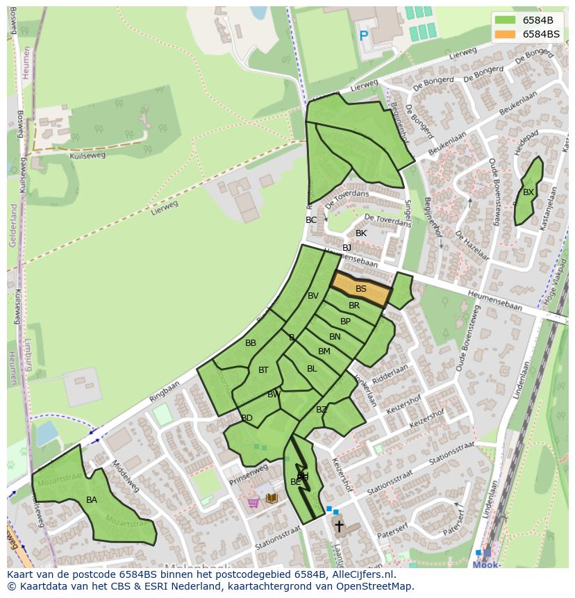 Afbeelding van het postcodegebied 6584 BS op de kaart.
