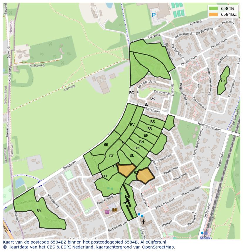 Afbeelding van het postcodegebied 6584 BZ op de kaart.