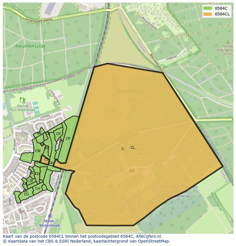 Afbeelding van het postcodegebied 6584 CL op de kaart.