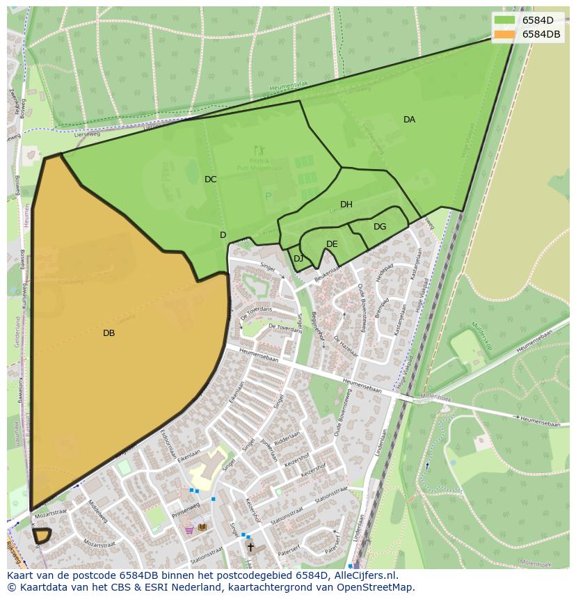 Afbeelding van het postcodegebied 6584 DB op de kaart.