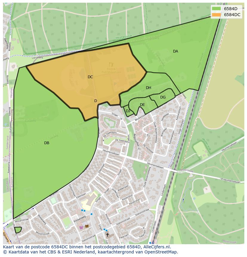 Afbeelding van het postcodegebied 6584 DC op de kaart.
