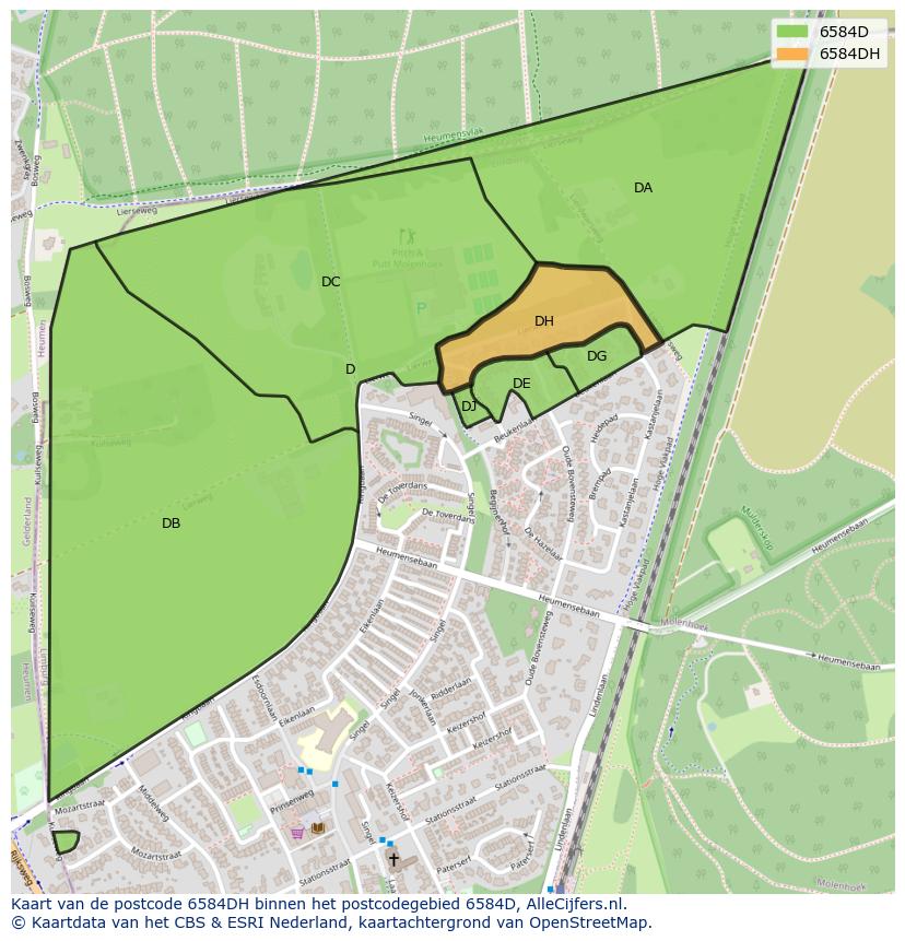 Afbeelding van het postcodegebied 6584 DH op de kaart.