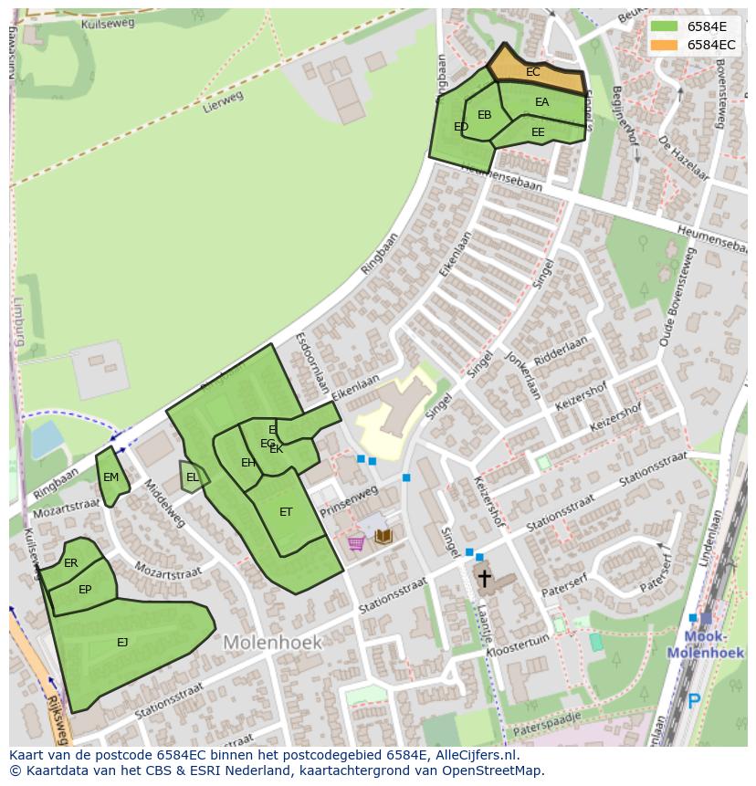 Afbeelding van het postcodegebied 6584 EC op de kaart.