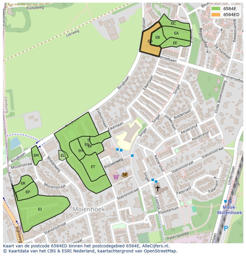 Afbeelding van het postcodegebied 6584 ED op de kaart.
