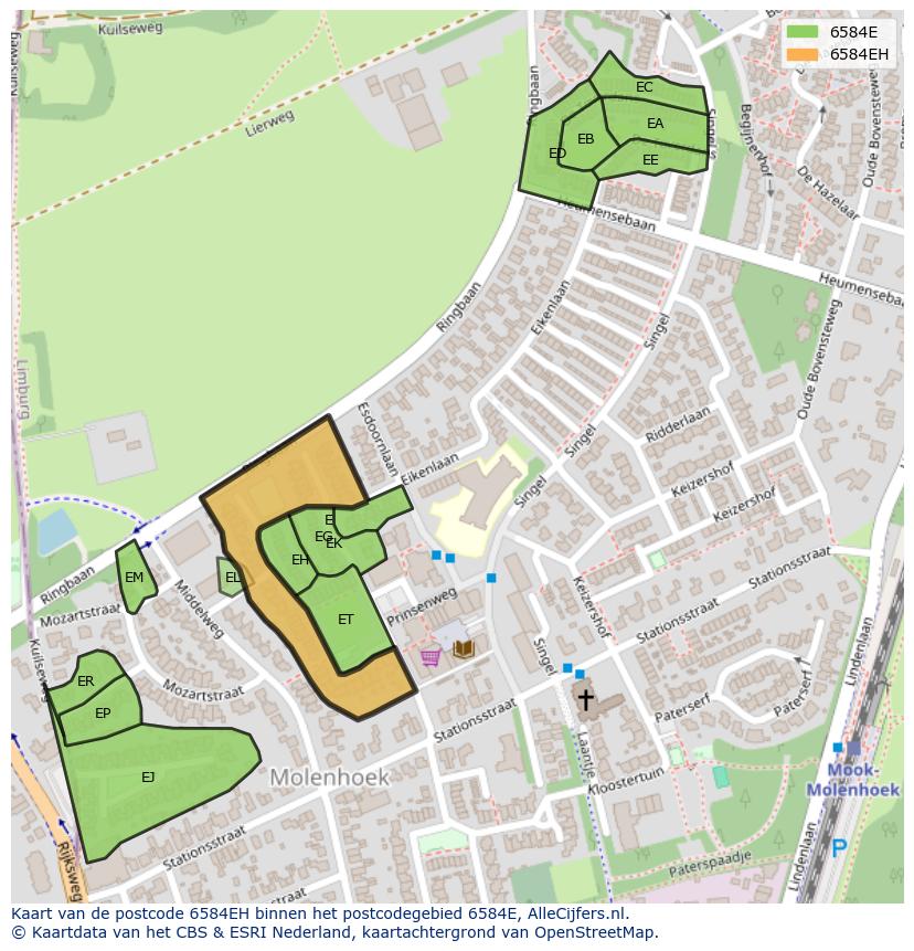 Afbeelding van het postcodegebied 6584 EH op de kaart.