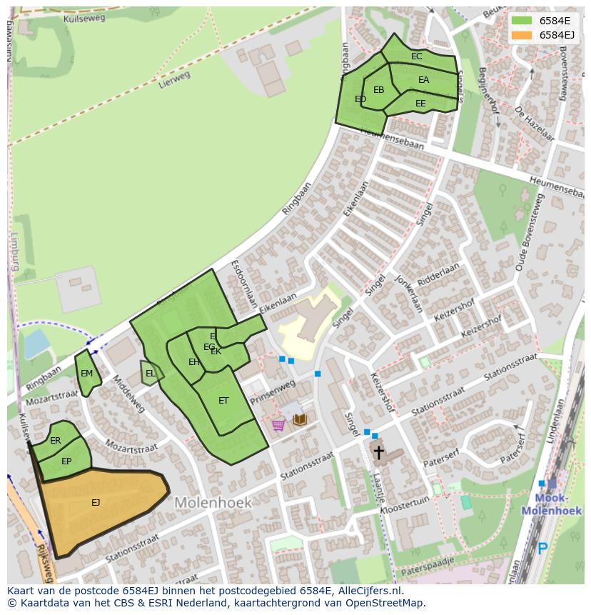 Afbeelding van het postcodegebied 6584 EJ op de kaart.