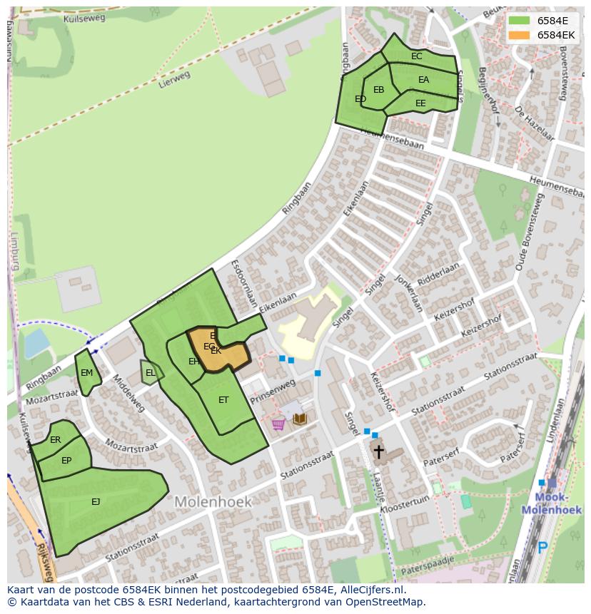 Afbeelding van het postcodegebied 6584 EK op de kaart.