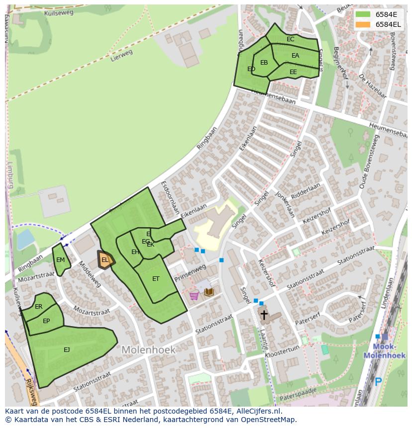 Afbeelding van het postcodegebied 6584 EL op de kaart.