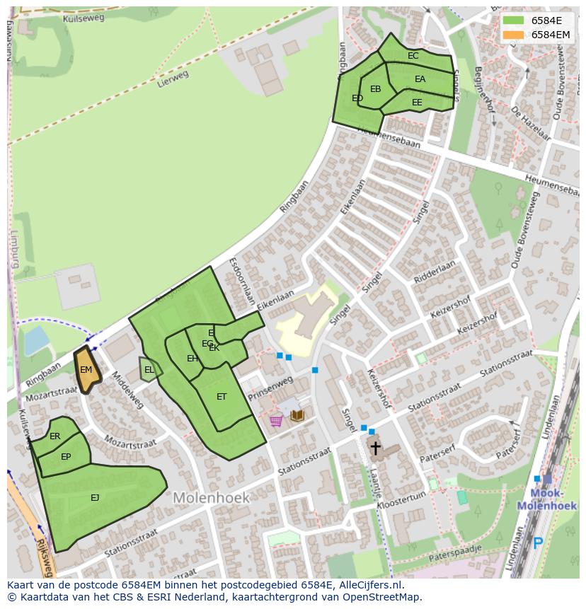 Afbeelding van het postcodegebied 6584 EM op de kaart.