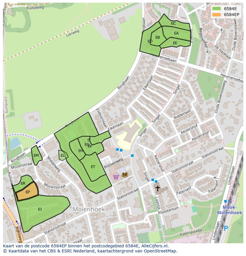 Afbeelding van het postcodegebied 6584 EP op de kaart.