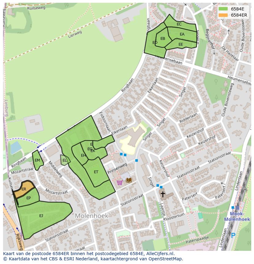 Afbeelding van het postcodegebied 6584 ER op de kaart.