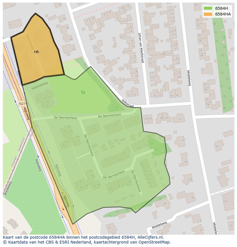 Afbeelding van het postcodegebied 6584 HA op de kaart.