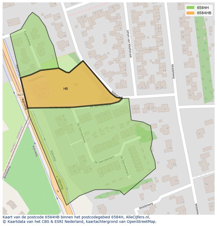 Afbeelding van het postcodegebied 6584 HB op de kaart.