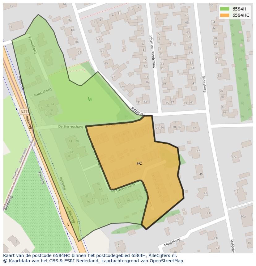 Afbeelding van het postcodegebied 6584 HC op de kaart.