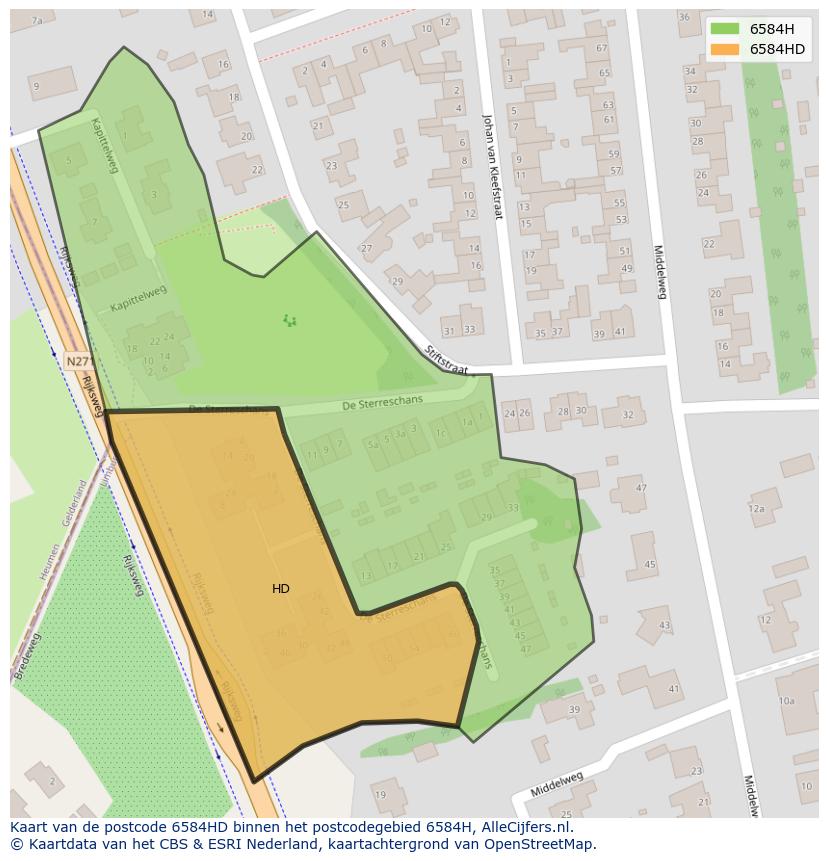 Afbeelding van het postcodegebied 6584 HD op de kaart.