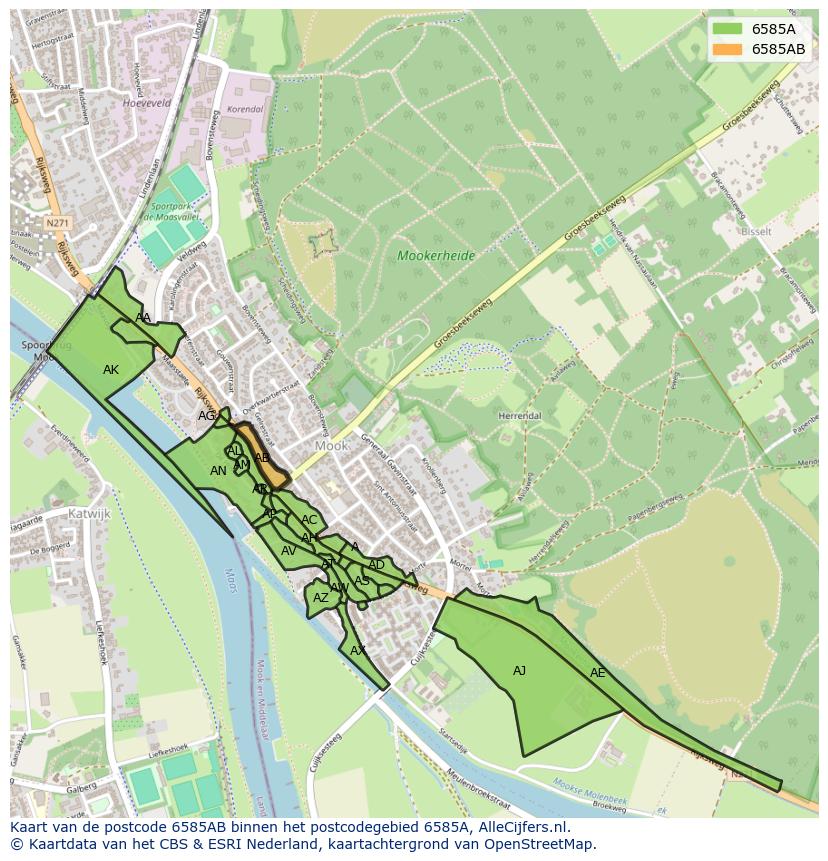 Afbeelding van het postcodegebied 6585 AB op de kaart.