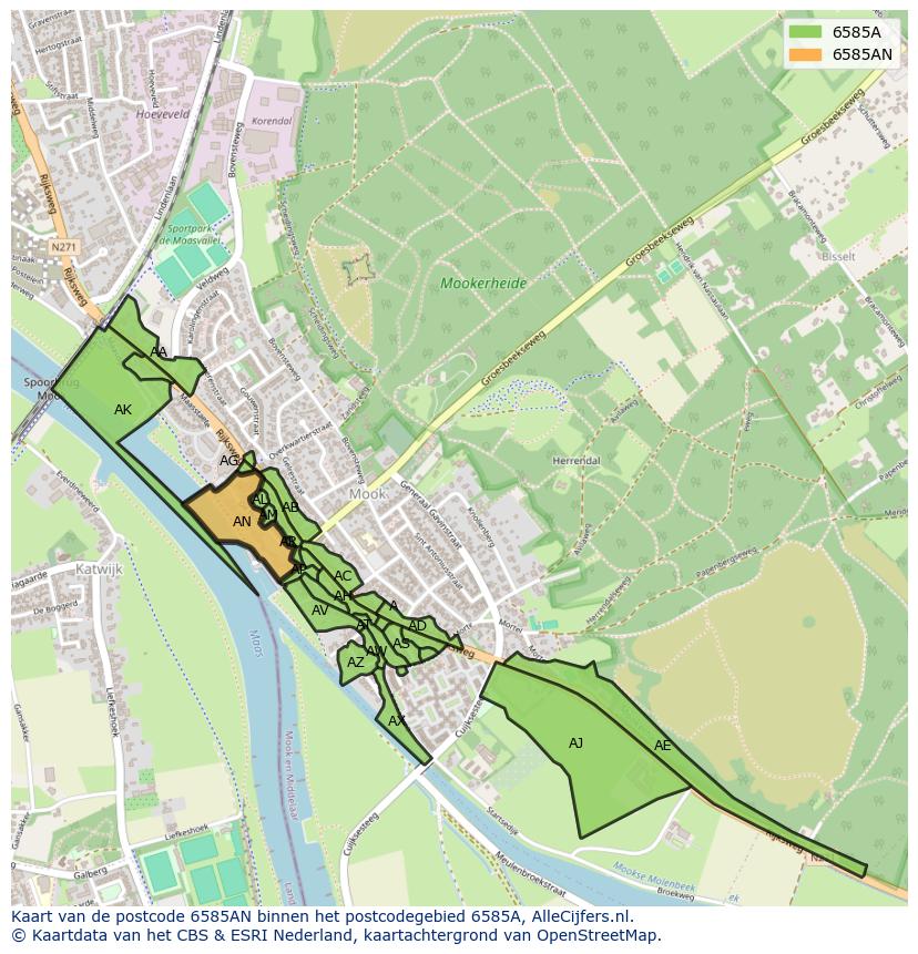 Afbeelding van het postcodegebied 6585 AN op de kaart.