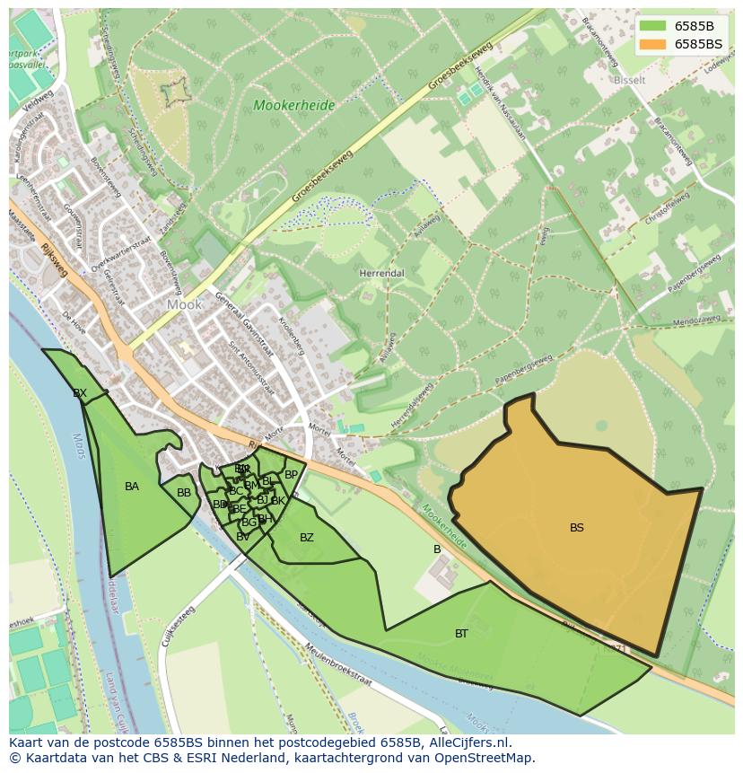 Afbeelding van het postcodegebied 6585 BS op de kaart.