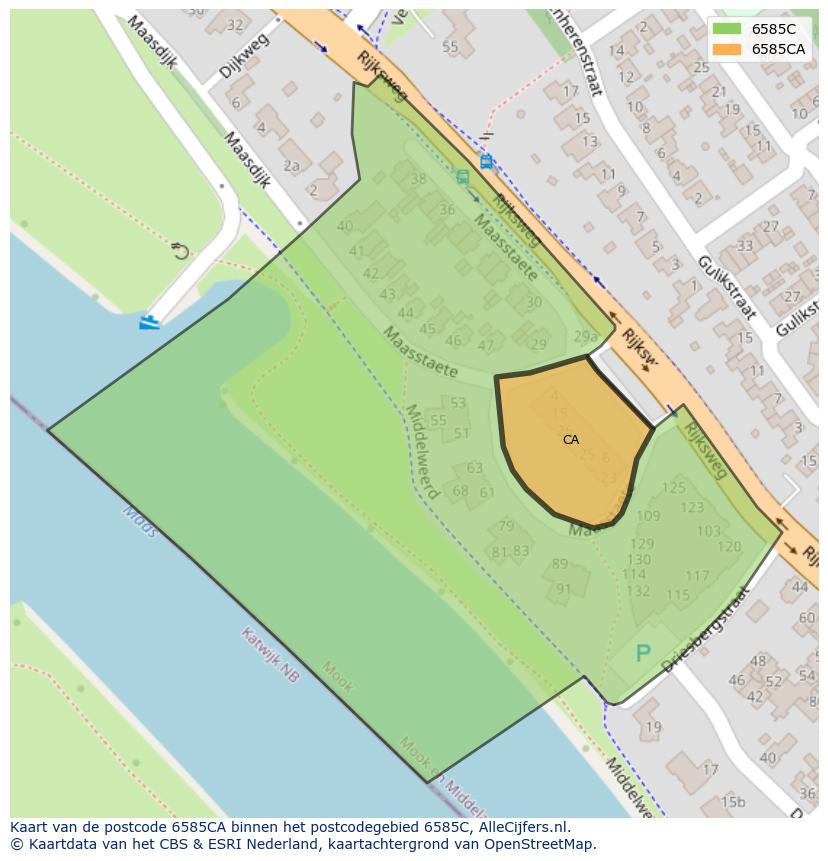 Afbeelding van het postcodegebied 6585 CA op de kaart.