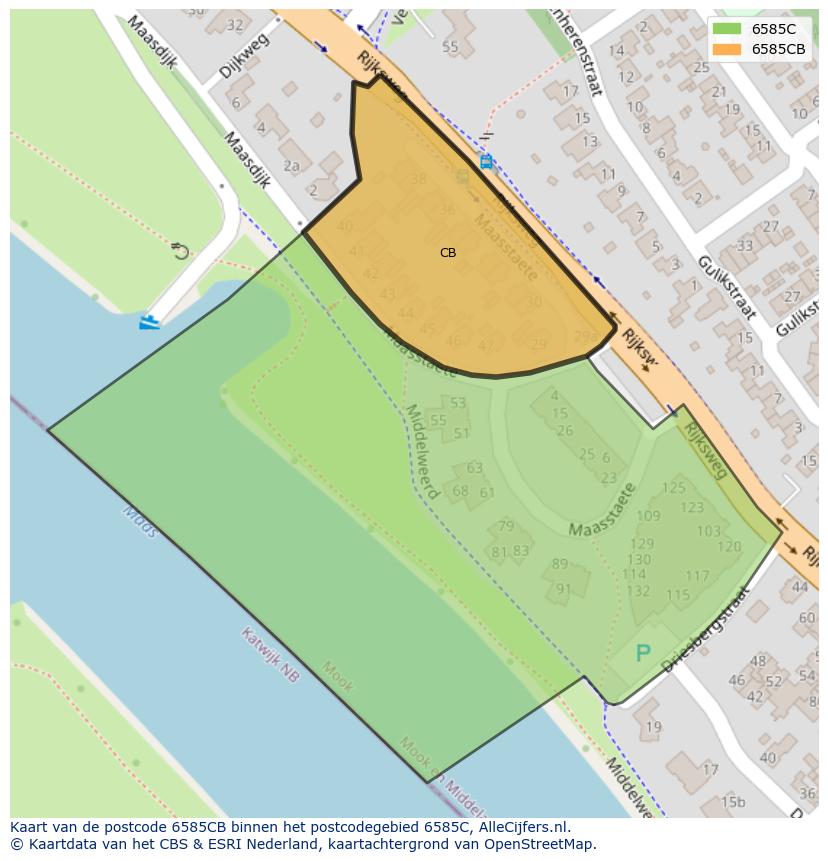Afbeelding van het postcodegebied 6585 CB op de kaart.