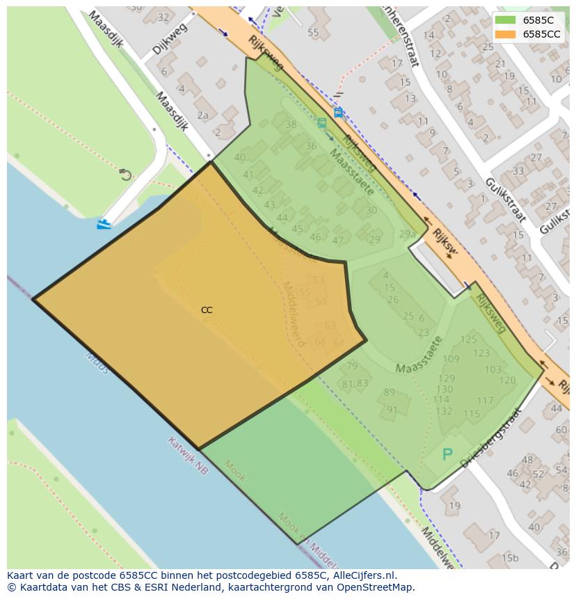 Afbeelding van het postcodegebied 6585 CC op de kaart.