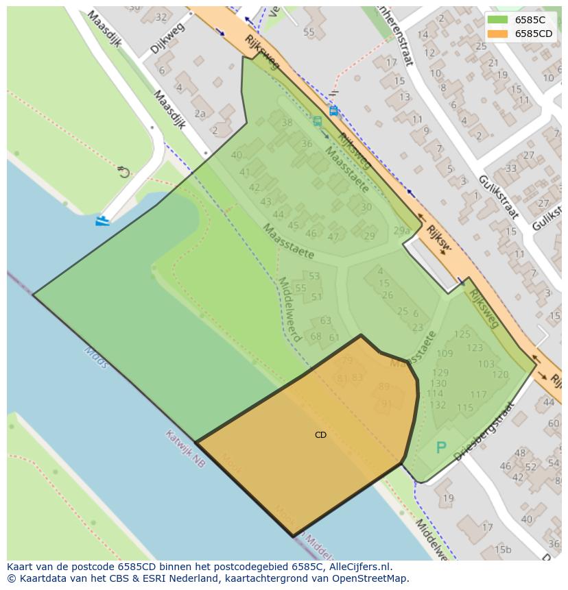 Afbeelding van het postcodegebied 6585 CD op de kaart.