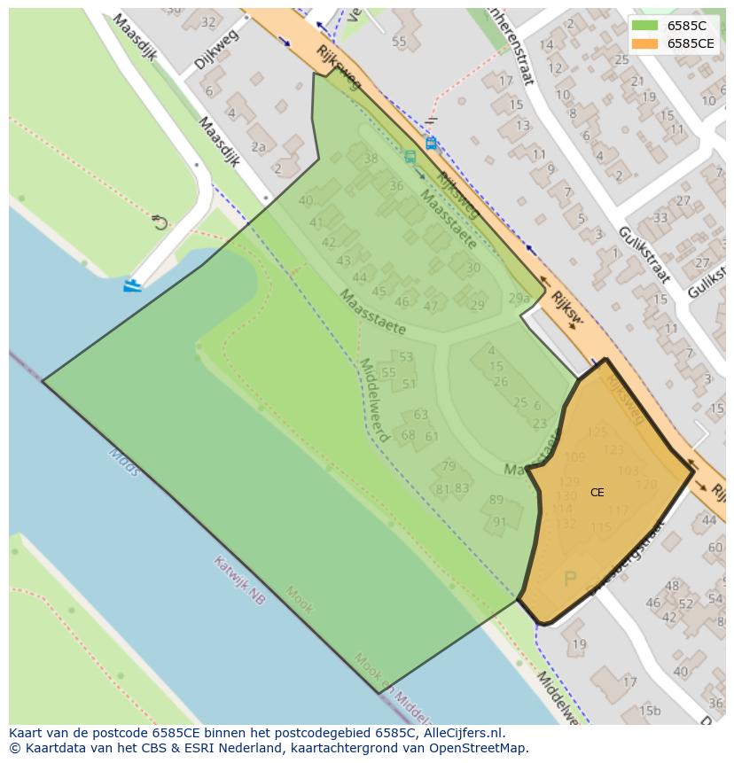 Afbeelding van het postcodegebied 6585 CE op de kaart.