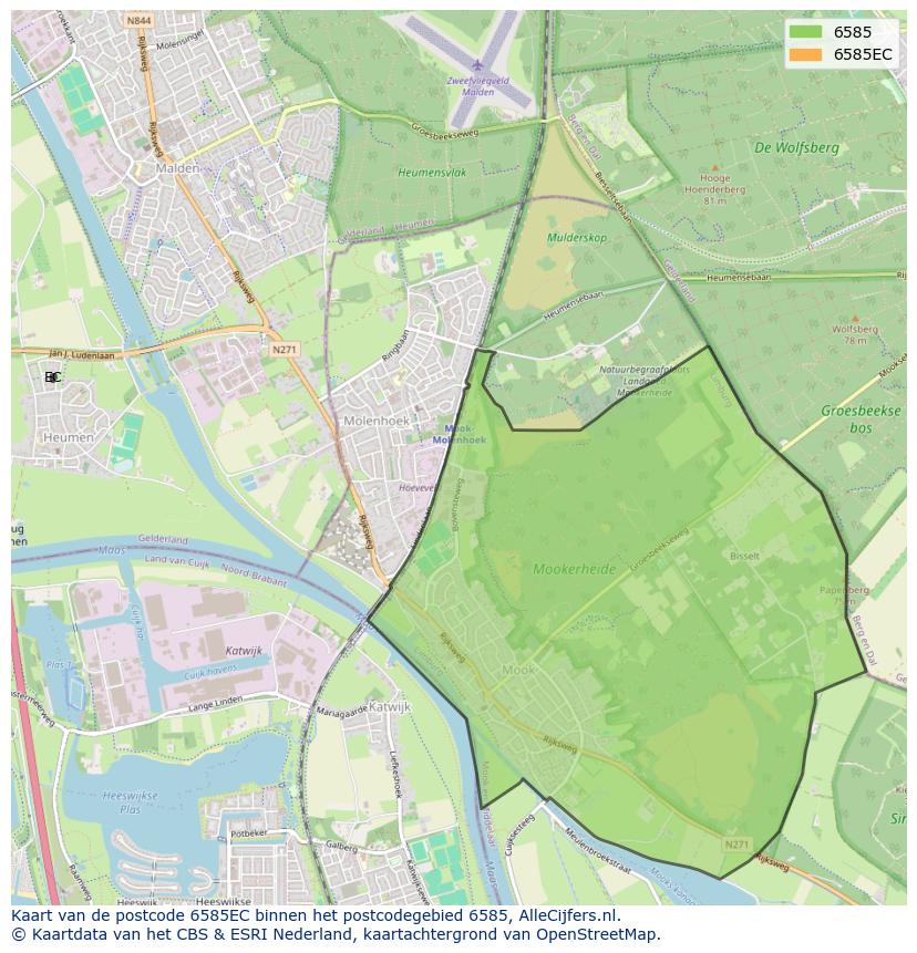 Afbeelding van het postcodegebied 6585 EC op de kaart.
