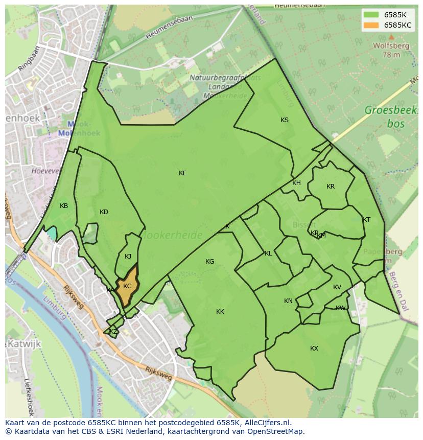 Afbeelding van het postcodegebied 6585 KC op de kaart.
