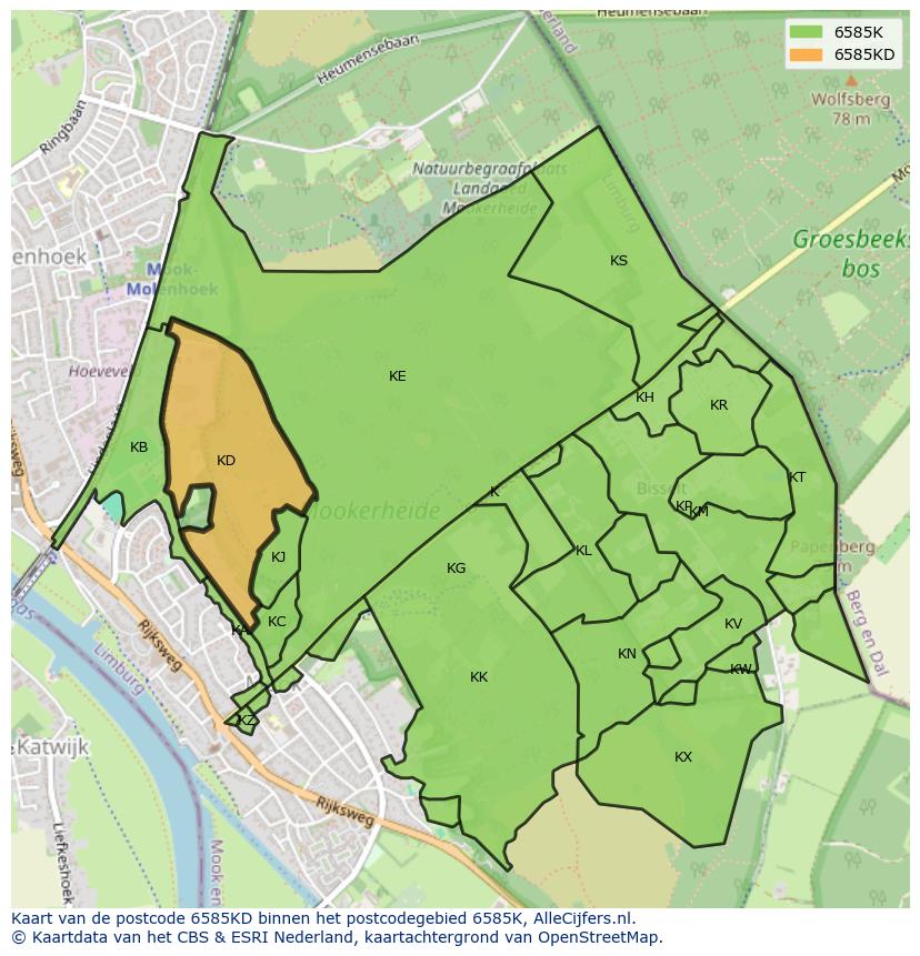 Afbeelding van het postcodegebied 6585 KD op de kaart.