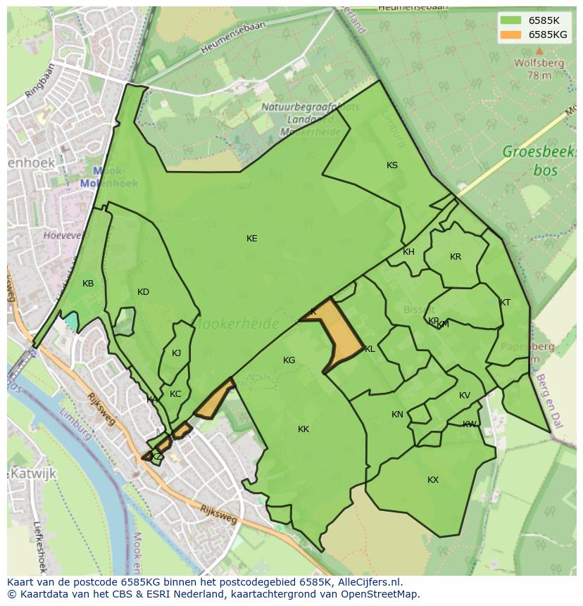 Afbeelding van het postcodegebied 6585 KG op de kaart.