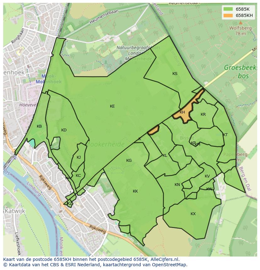 Afbeelding van het postcodegebied 6585 KH op de kaart.