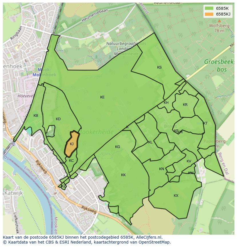 Afbeelding van het postcodegebied 6585 KJ op de kaart.