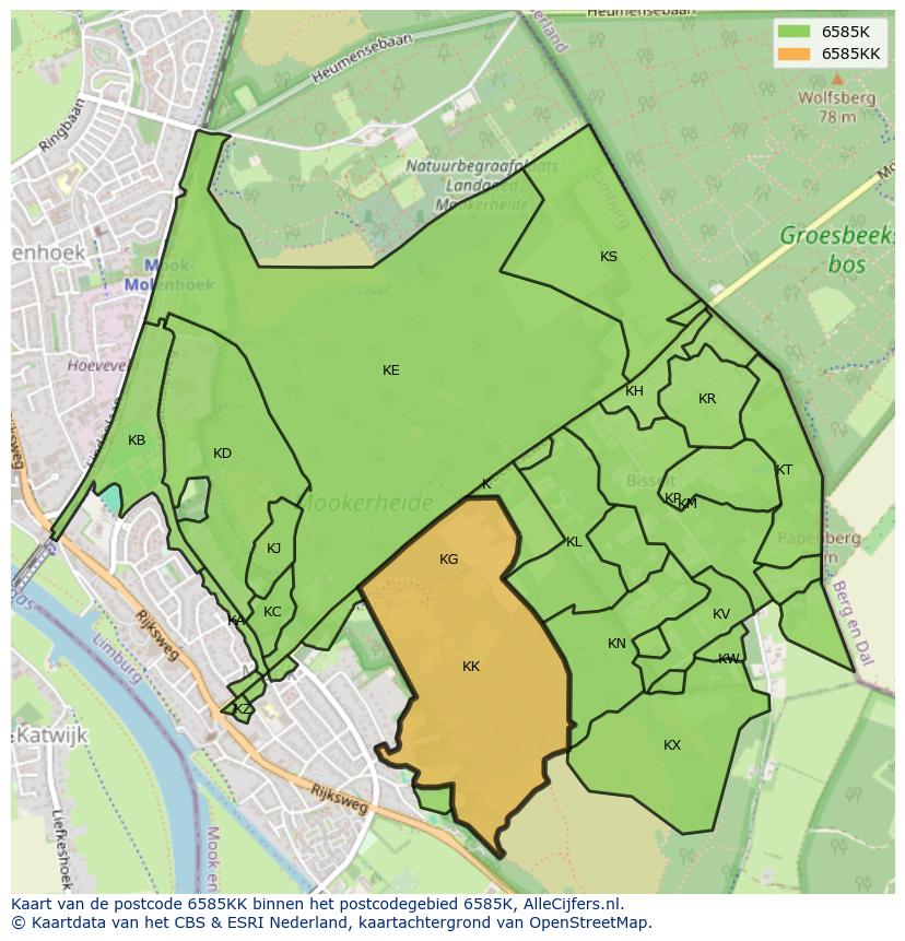 Afbeelding van het postcodegebied 6585 KK op de kaart.