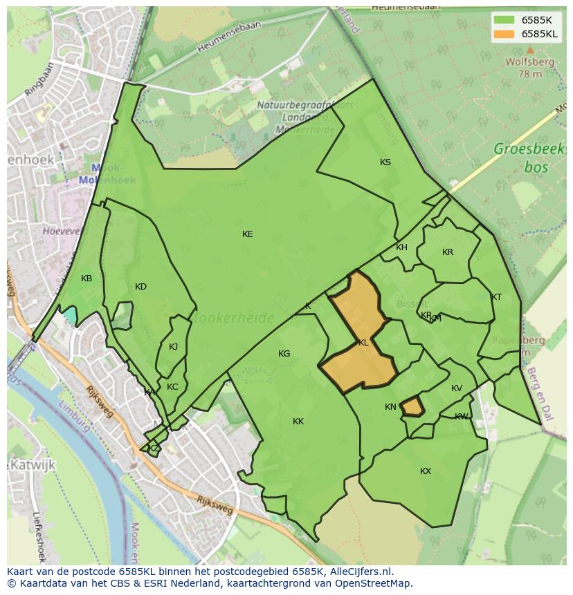 Afbeelding van het postcodegebied 6585 KL op de kaart.