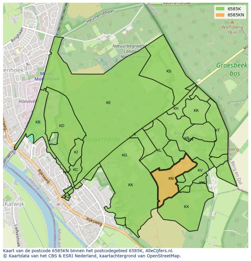 Afbeelding van het postcodegebied 6585 KN op de kaart.