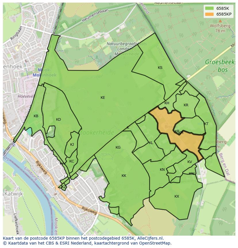 Afbeelding van het postcodegebied 6585 KP op de kaart.