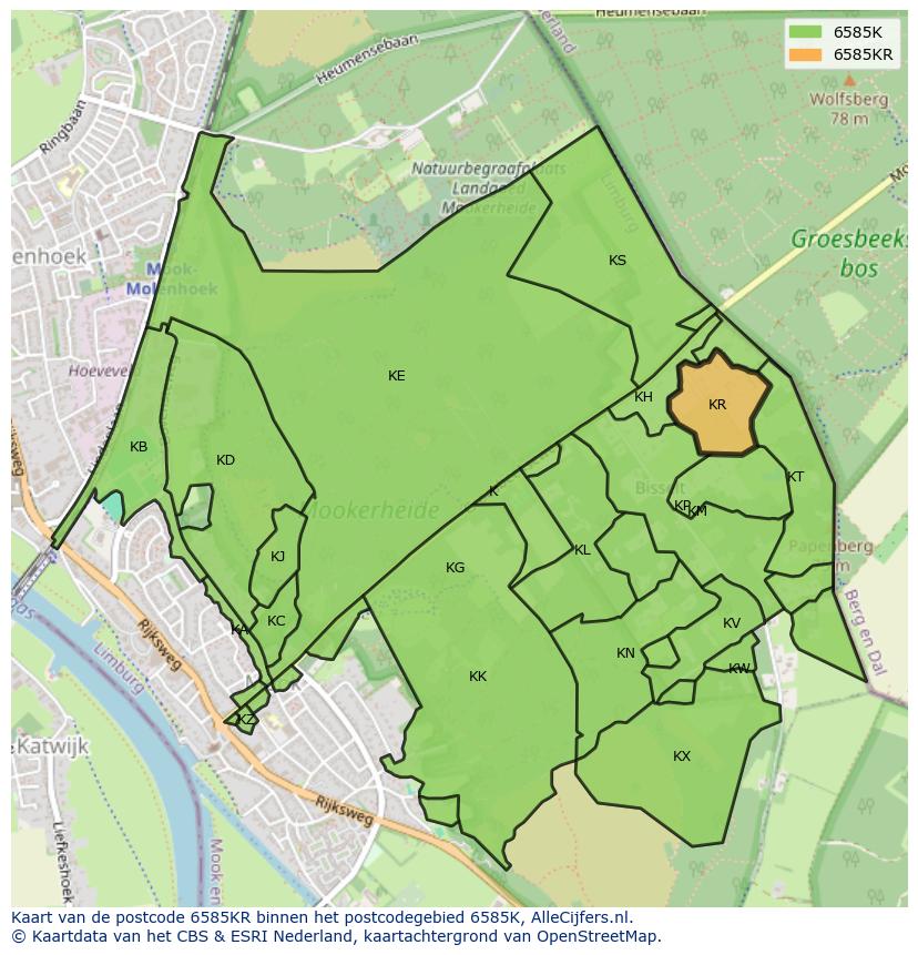 Afbeelding van het postcodegebied 6585 KR op de kaart.
