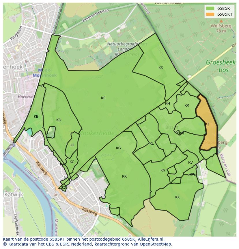 Afbeelding van het postcodegebied 6585 KT op de kaart.