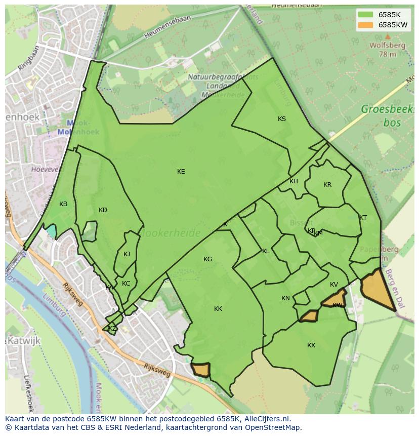 Afbeelding van het postcodegebied 6585 KW op de kaart.
