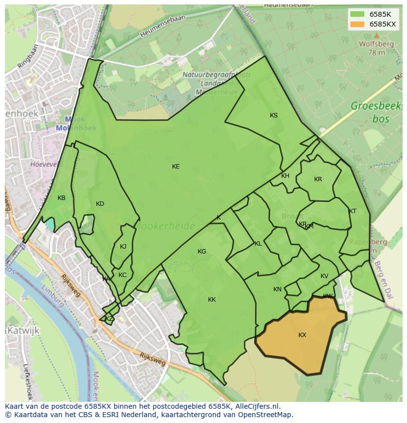 Afbeelding van het postcodegebied 6585 KX op de kaart.