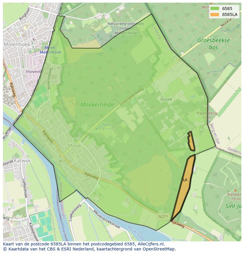 Afbeelding van het postcodegebied 6585 LA op de kaart.