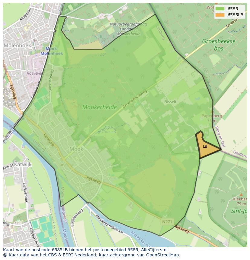 Afbeelding van het postcodegebied 6585 LB op de kaart.
